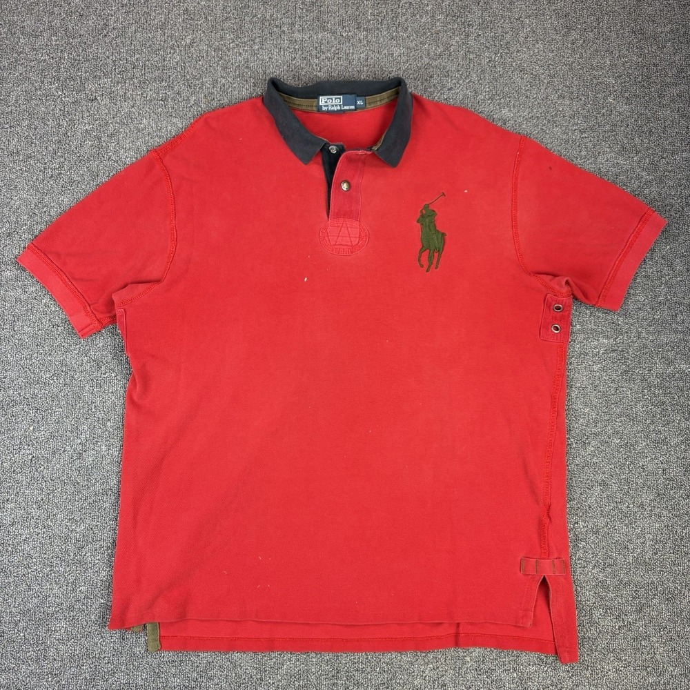POLO by Ralph Lauren Big Pony Snap Button Rugby Polo Shirt Size XL Red Vented